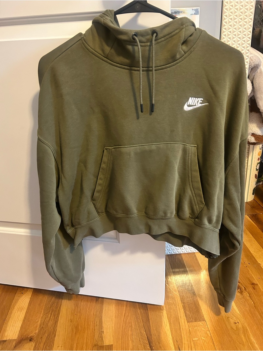Nike Olive Green Cropped Pullover Hoodie